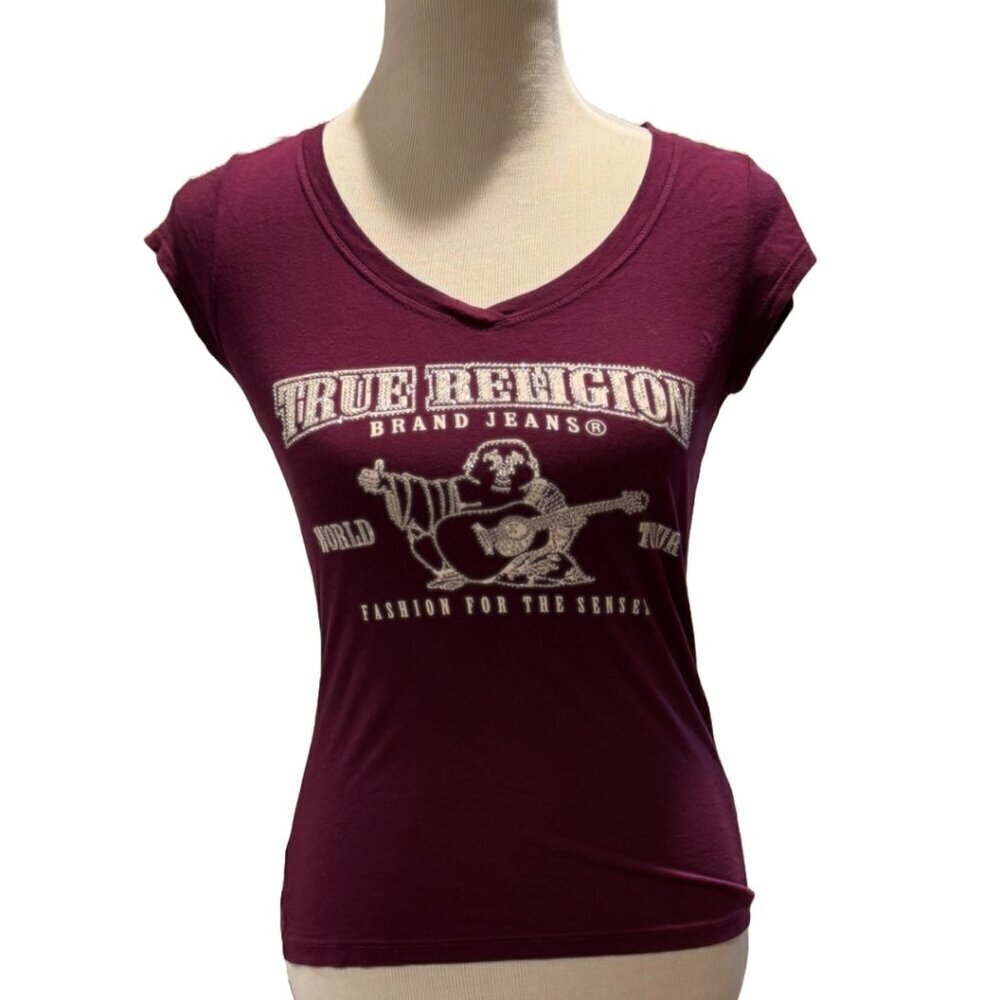 Vintage Y2K TRUE RELIGION Rhinestone Crystal Shirt Top Size XS •